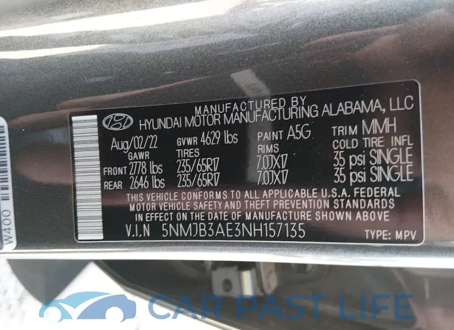 5NMJB3AE3NH157135# 9