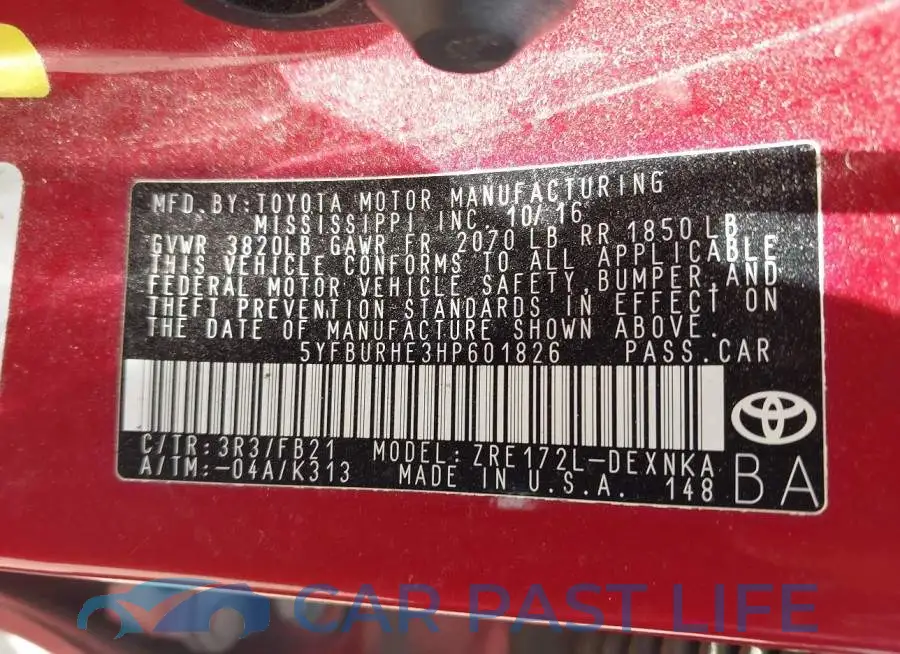 5YFBURHE3HP601826# 9