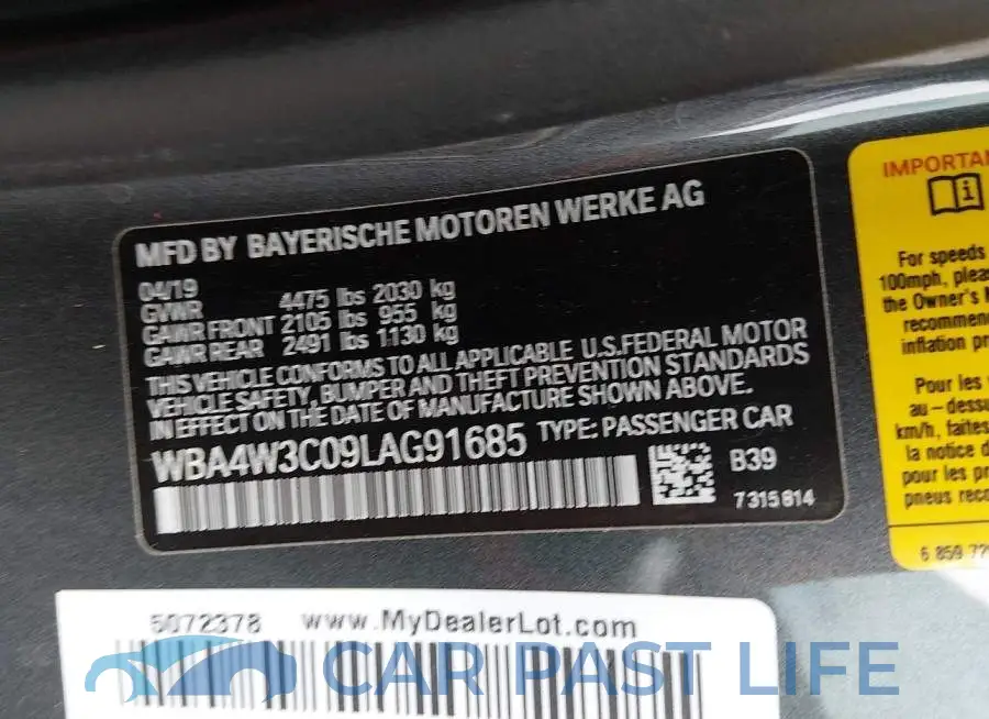 WBA4W3C09LAG91685# 9