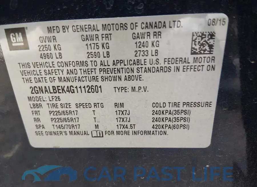 2GNALBEK4G1112601# 9