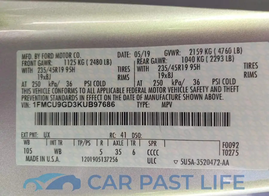 1FMCU9GD3KUB97686# 9