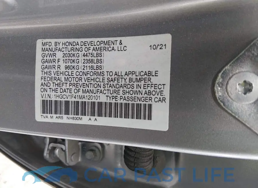 1HGCV1F41MA120101# 9