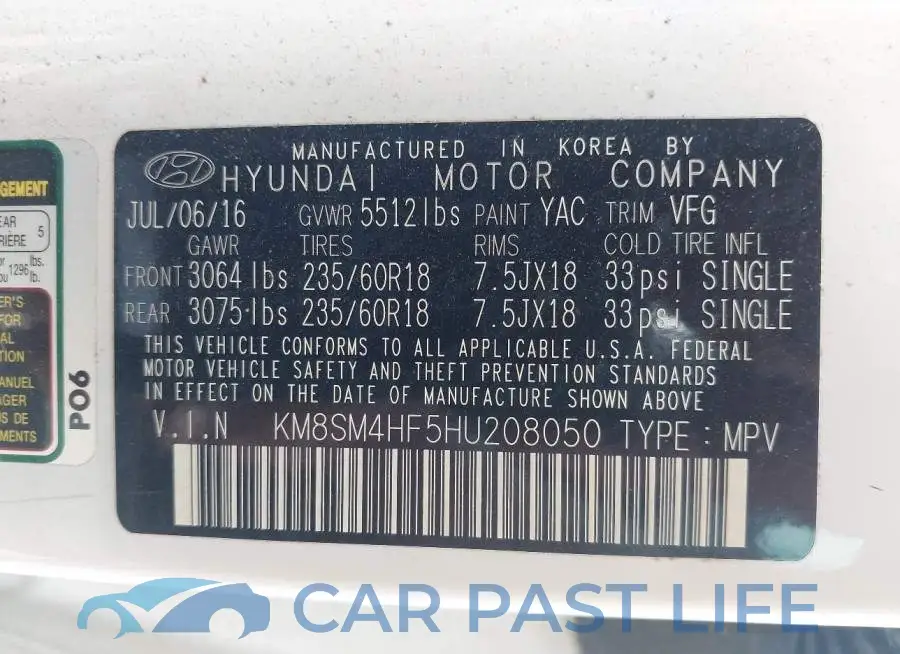 KM8SM4HF5HU208050# 9