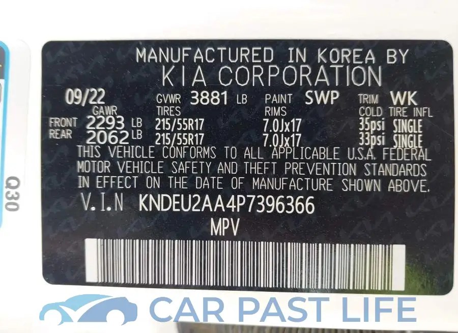 KNDEU2AA4P7396366# 9