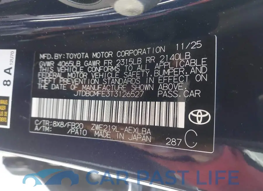 JTDBCMFE3T3126527# 9