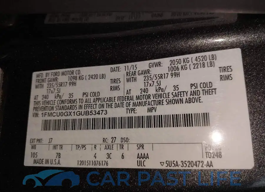 1FMCU0GX1GUB53473# 9