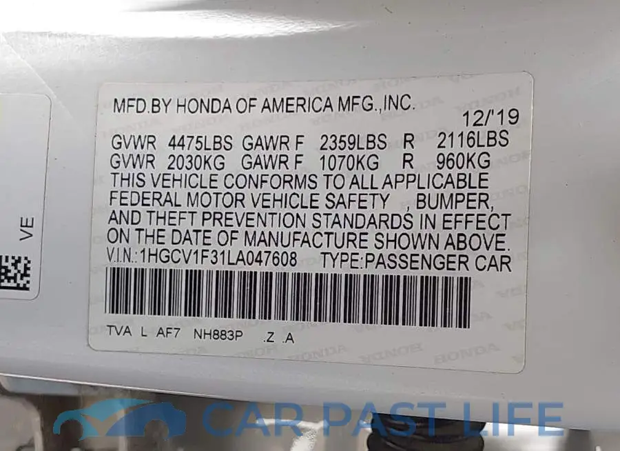 1HGCV1F31LA047608# 9