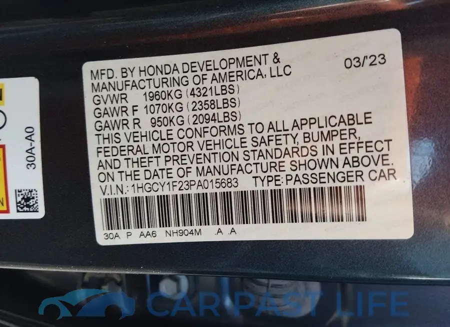 1HGCY1F23PA015683# 9