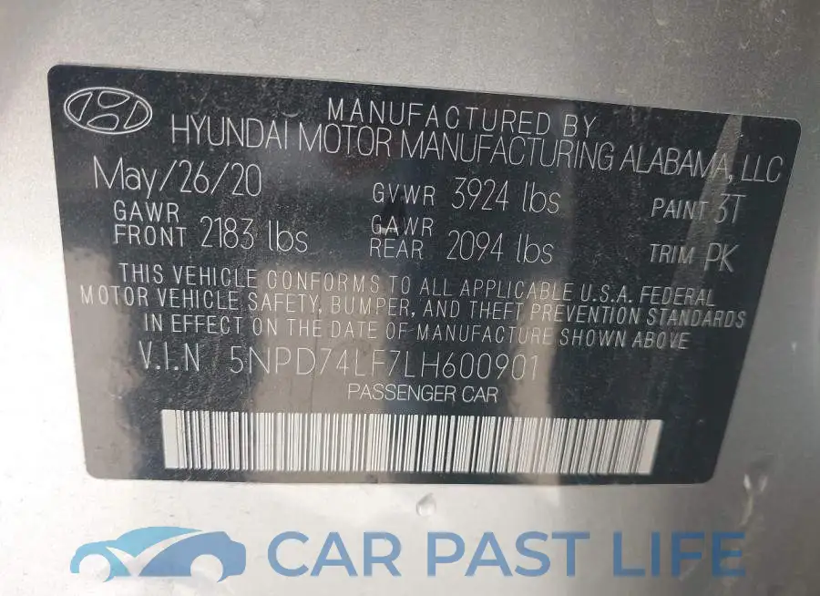 5NPD74LF7LH600901# 9