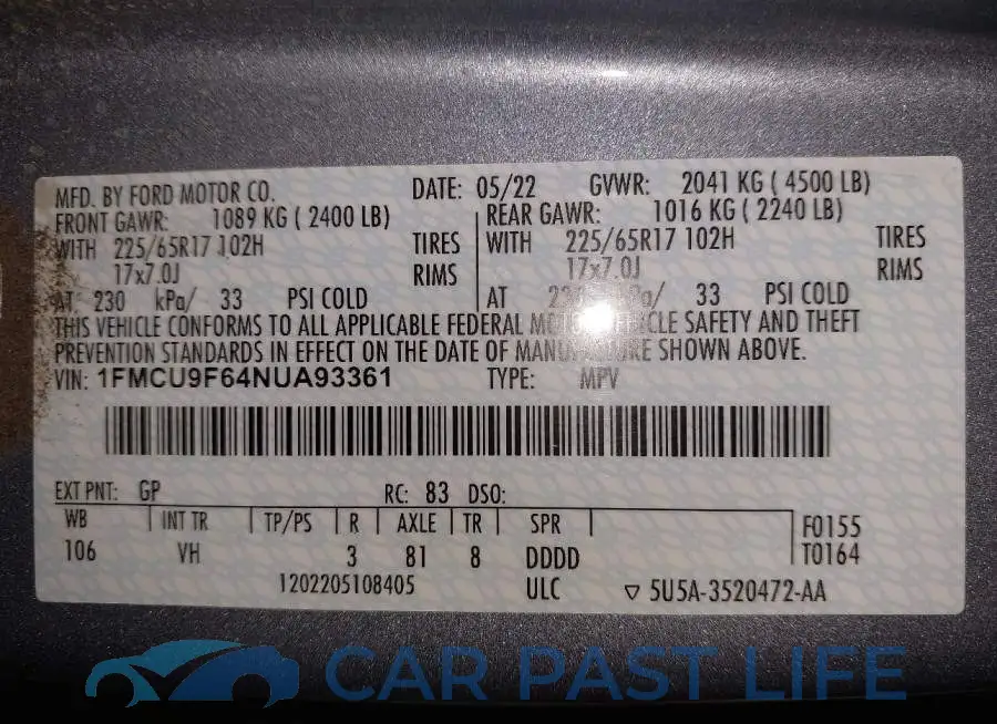 1FMCU9F64NUA93361# 9