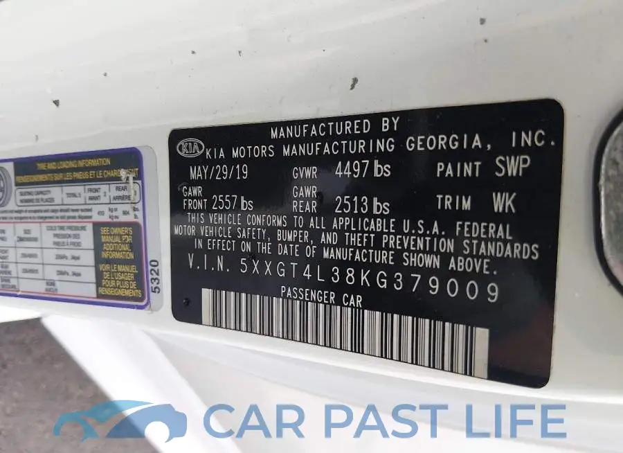 5XXGT4L38KG379009# 9