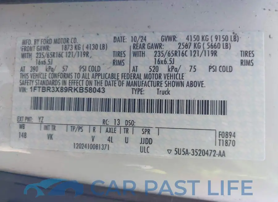 1FTBR3X89RKB58043# 9