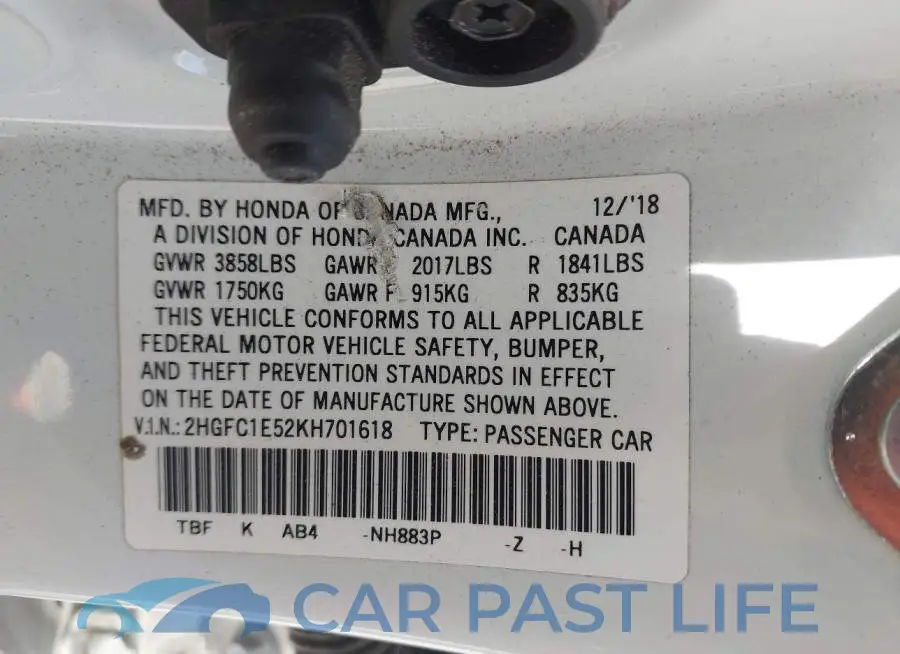 2HGFC1E52KH701618# 9