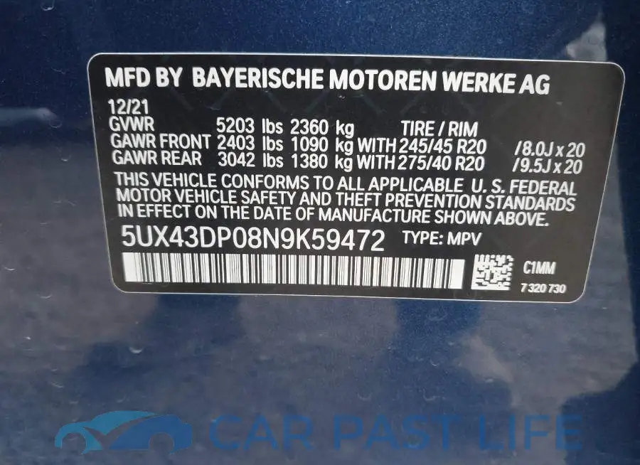 5UX43DP08N9K59472# 9