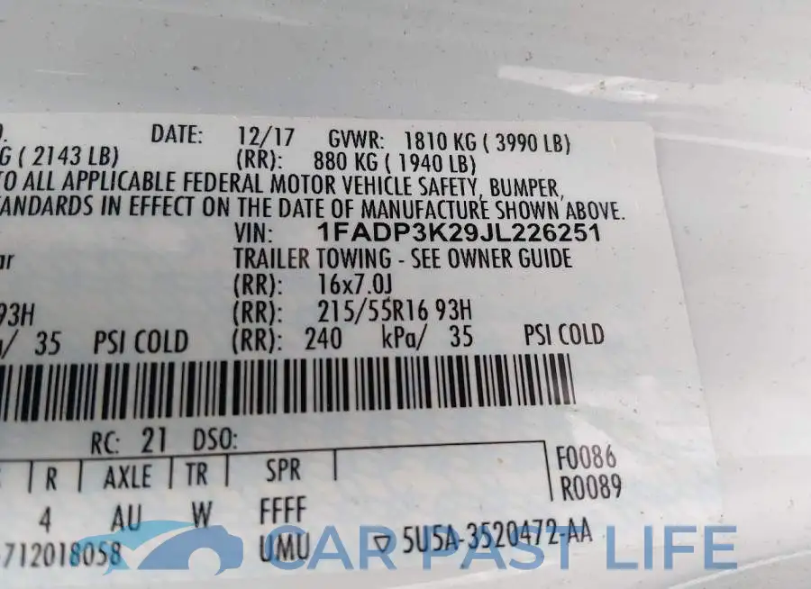 1FADP3K29JL226251# 9