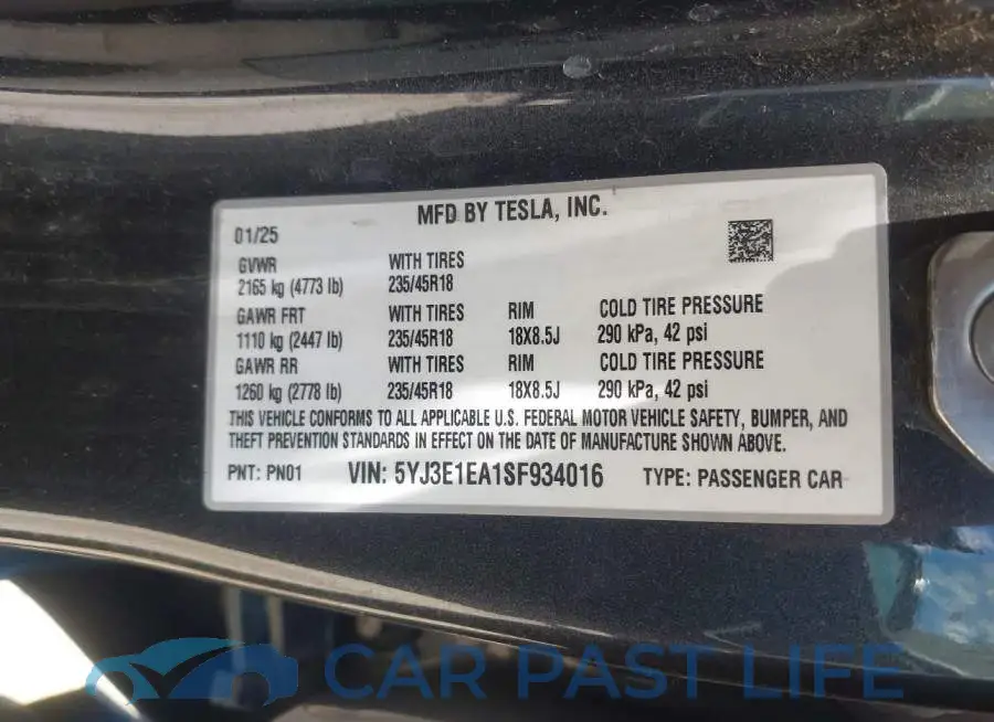 5YJ3E1EA1SF934016# 9