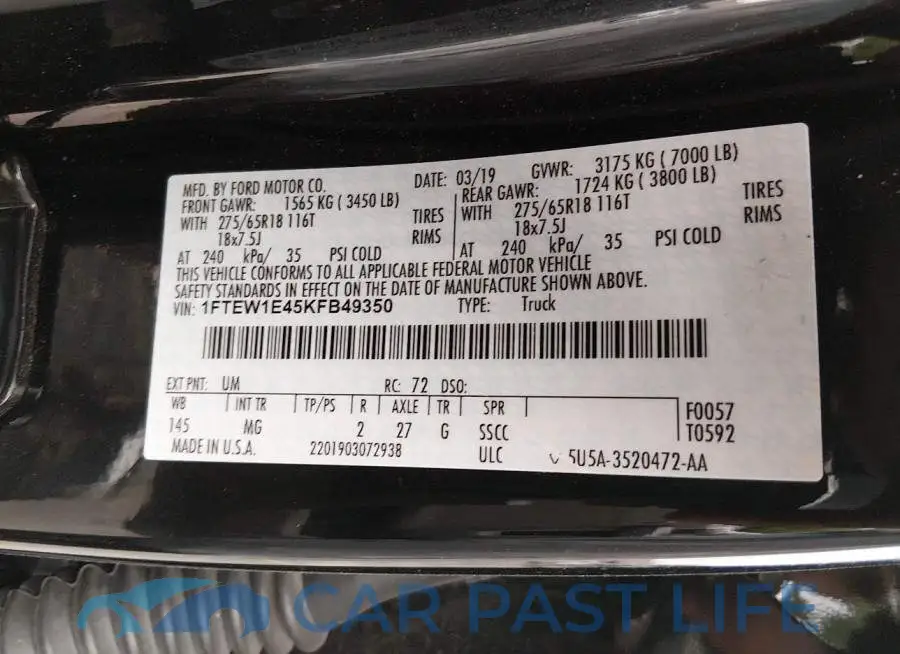1FTEW1E45KFB49350# 9