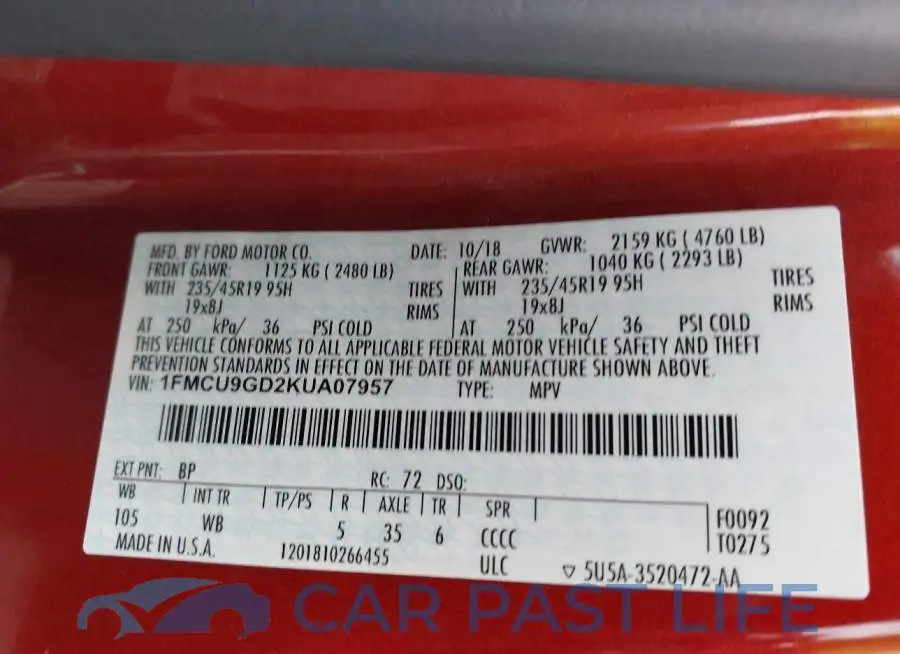 1FMCU9GD2KUA07957# 9