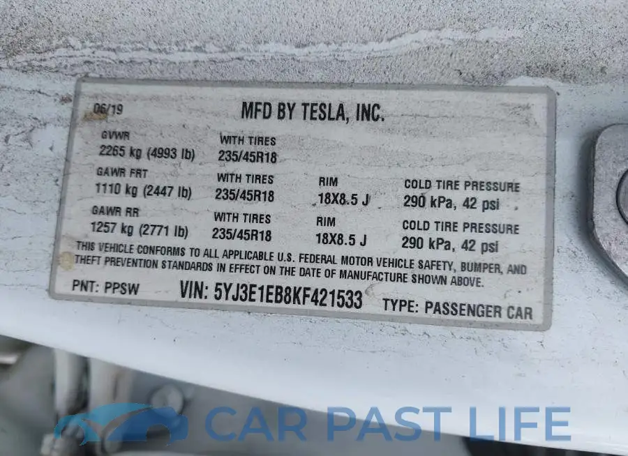 5YJ3E1EB8KF421533# 9