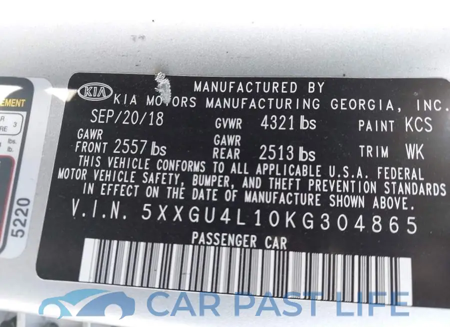 5XXGU4L10KG304865# 9