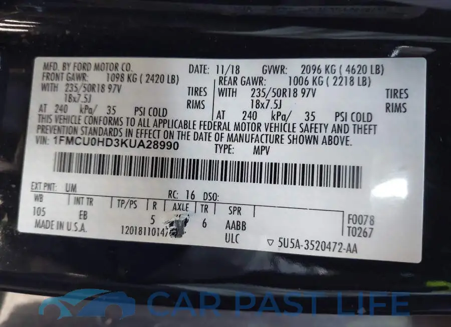 1FMCU0HD3KUA28990# 9