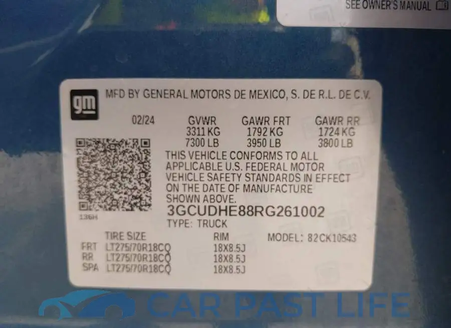 3GCUDHE88RG261002# 9