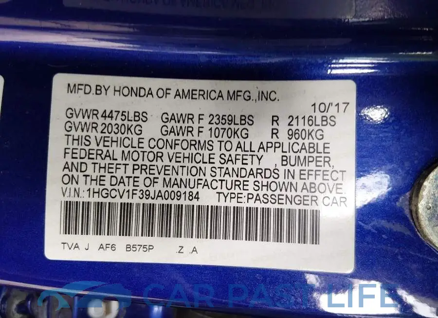 1HGCV1F39JA009184# 9