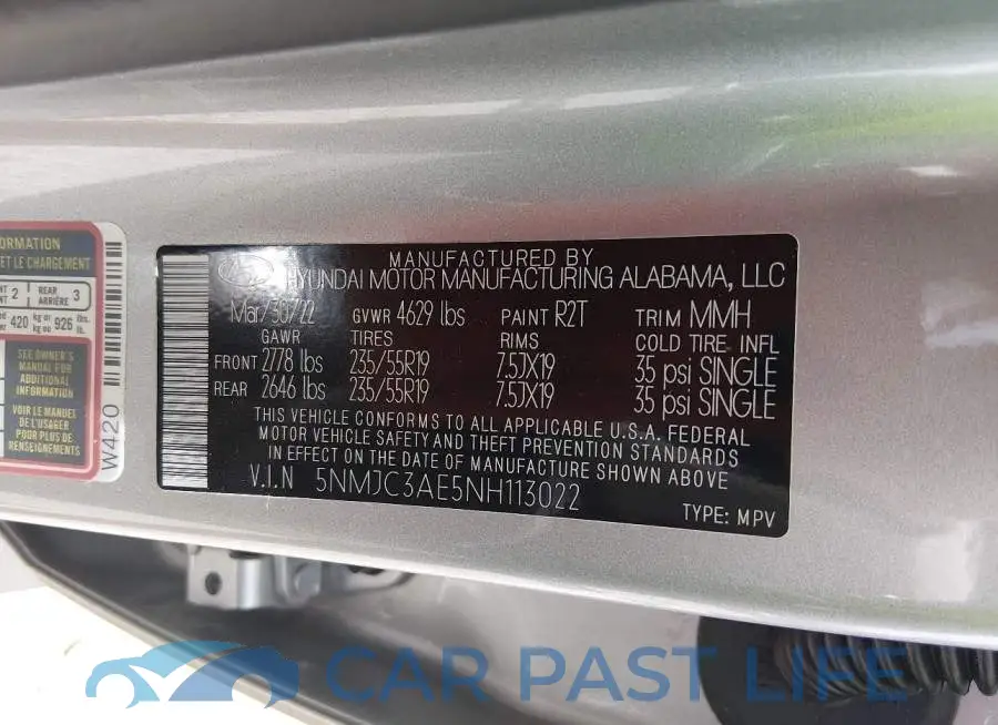 5NMJC3AE5NH113022# 9