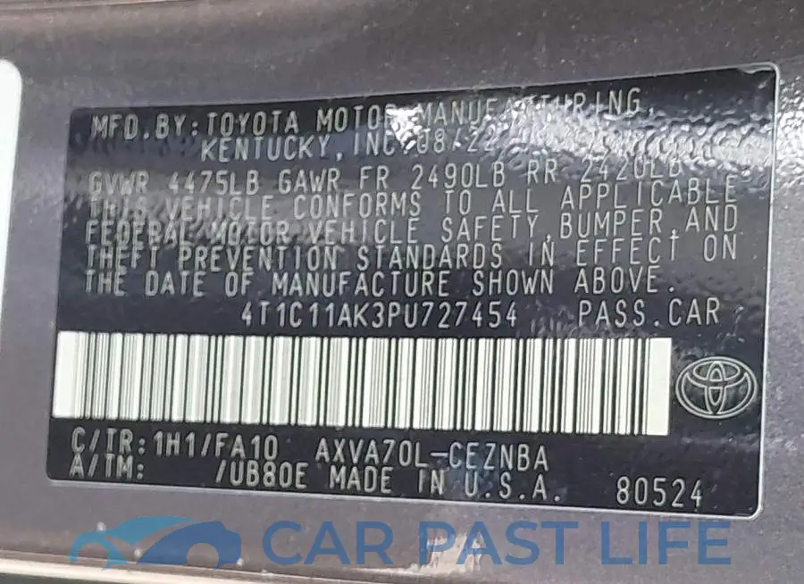 4T1C11AK3PU727454# 9