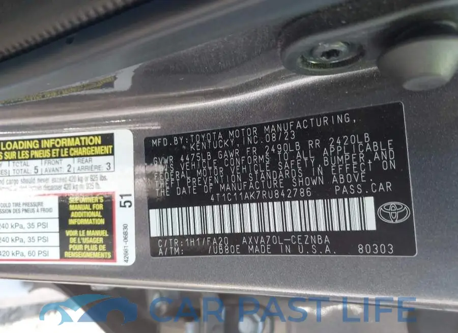 4T1C11AK7RU842786# 9