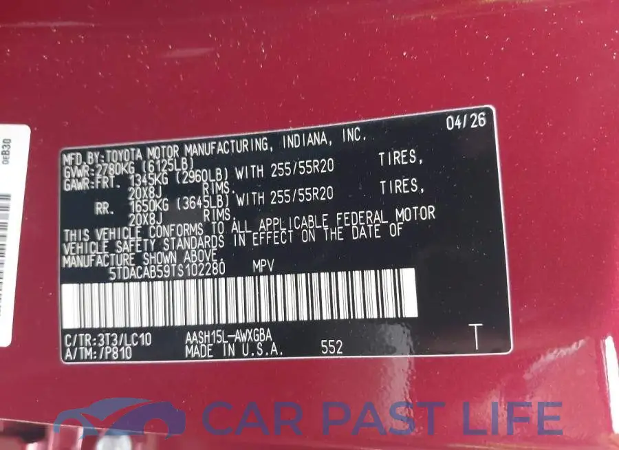 5TDACAB59TS102280# 9