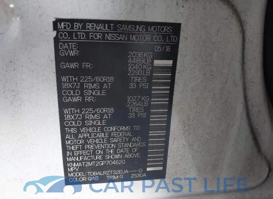KNMAT2MT2GP704620# 9