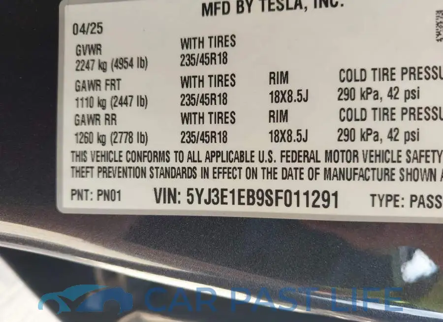 5YJ3E1EB9SF011291# 9