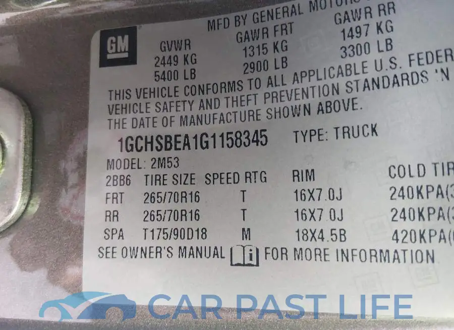 1GCHSBEA1G1158345# 9