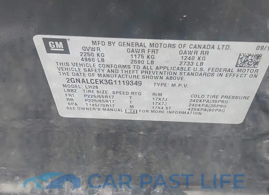 2GNALCEK3G1119349# 9