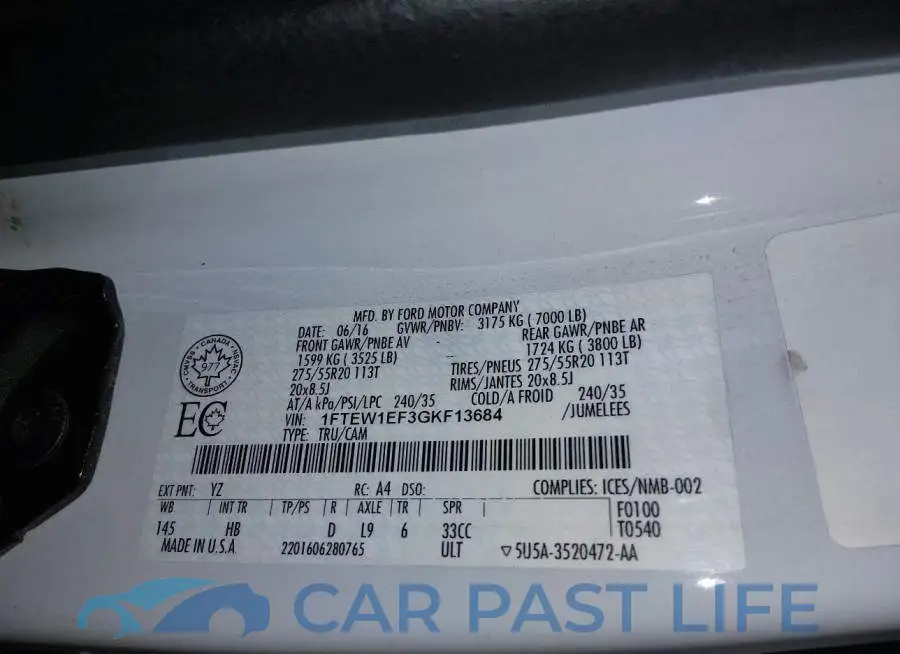 1FTEW1EF3GKF13684# 9