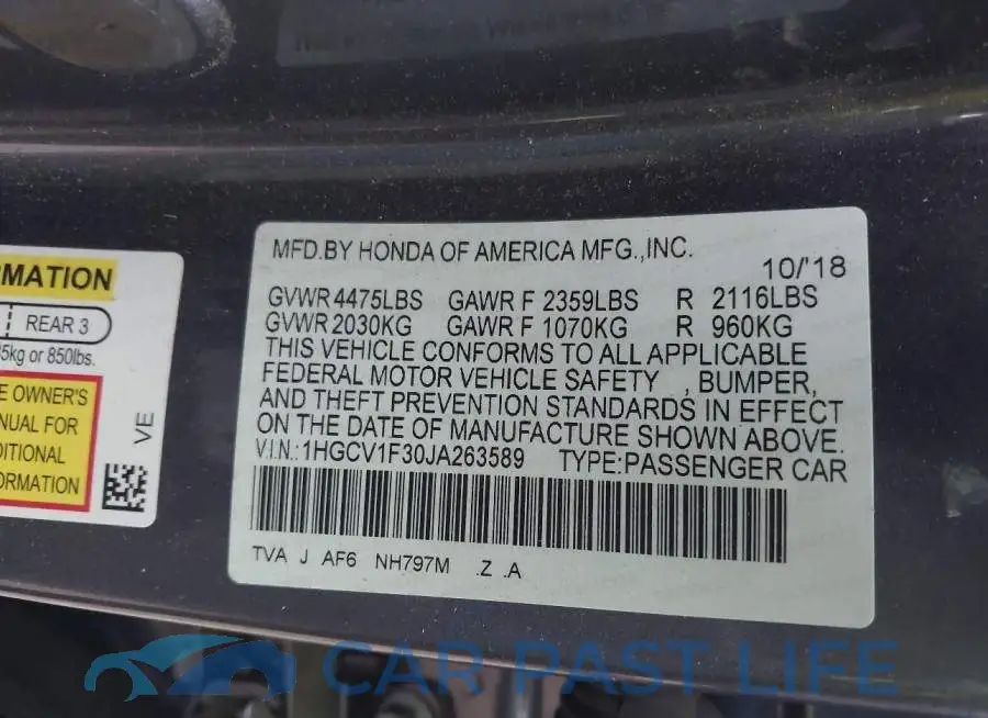 1HGCV1F30JA263589# 9