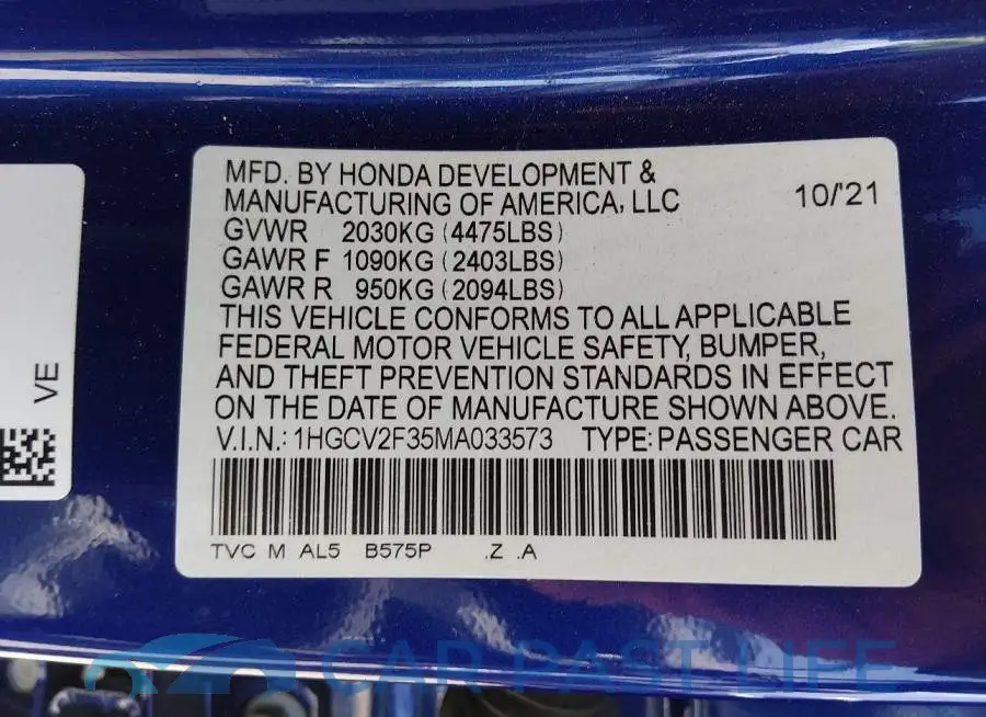1HGCV2F35MA033573# 9