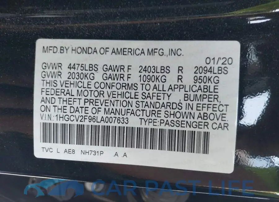 1HGCV2F96LA007633# 9