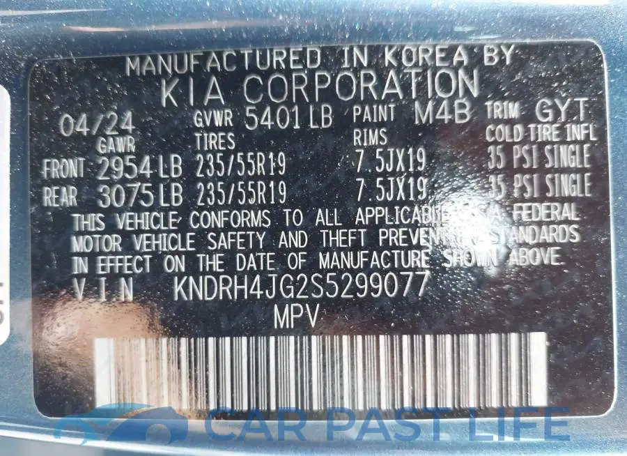 KNDRH4JG2S5299077# 9