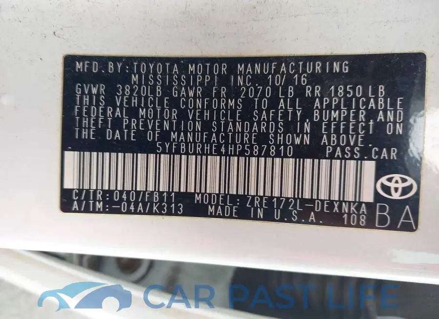 5YFBURHE4HP587810# 9