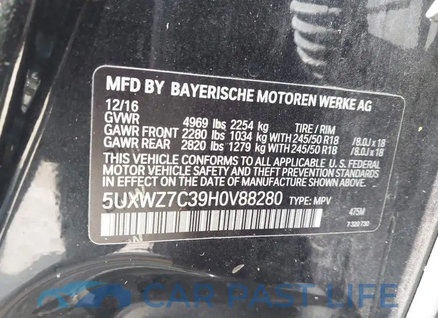 5UXWZ7C39H0V88280# 9