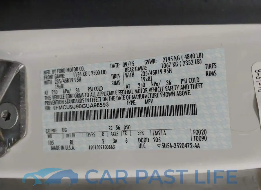 1FMCU9J90GUA98593# 9