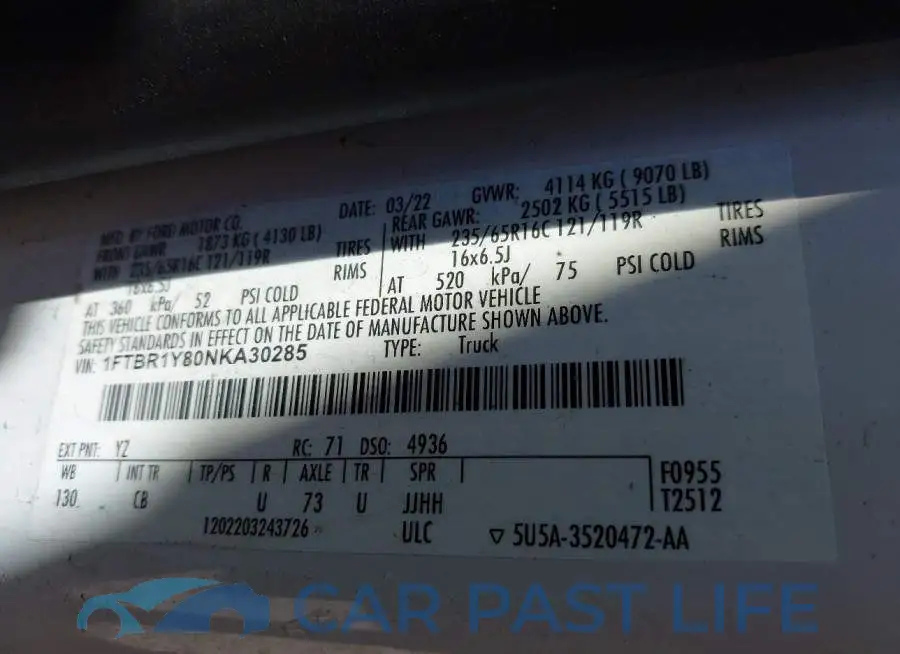 1FTBR1Y80NKA30285# 9