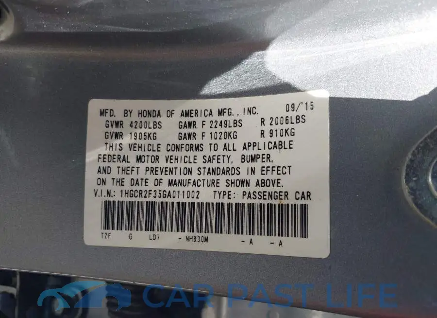 1HGCR2F35GA011002# 9