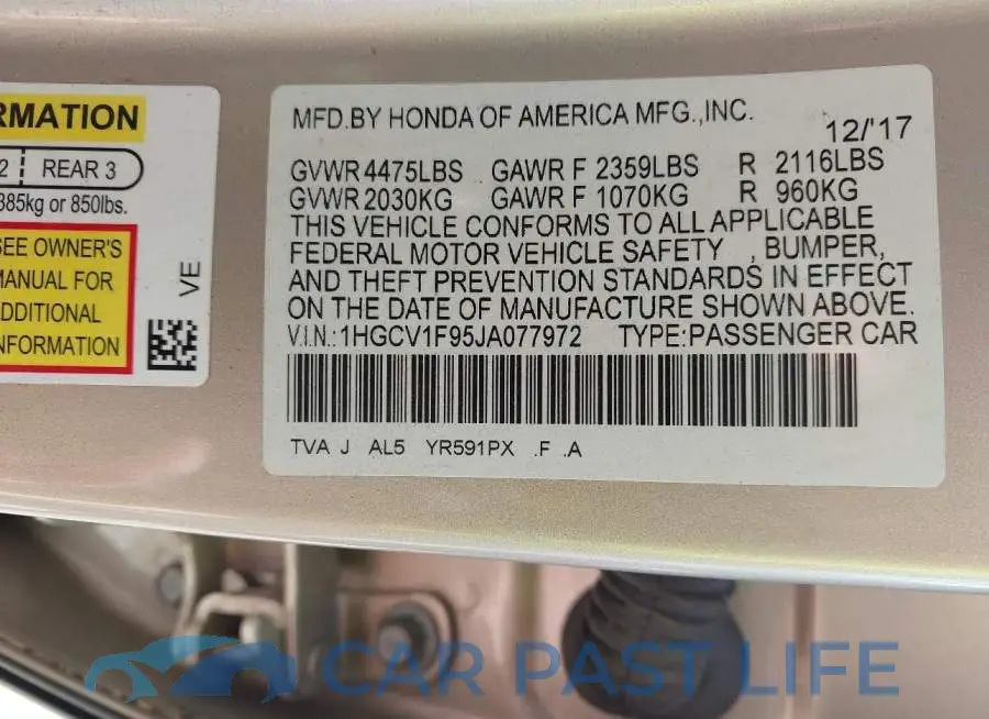 1HGCV1F95JA077972# 9
