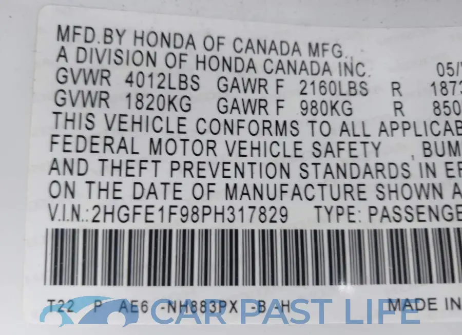 2HGFE1F98PH317829# 9