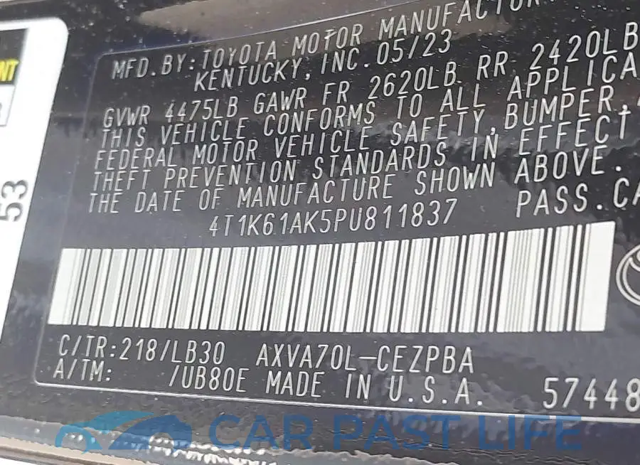 4T1K61AK5PU811837# 9