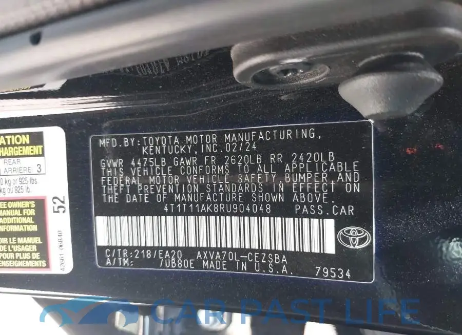 4T1T11AK8RU904048# 9