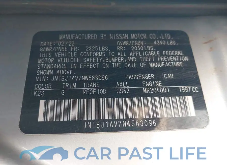 JN1BJ1AV7NW583096# 9